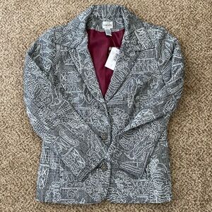 NWT Chico’s Black White Silver Embroidered Jacket Blazer 0